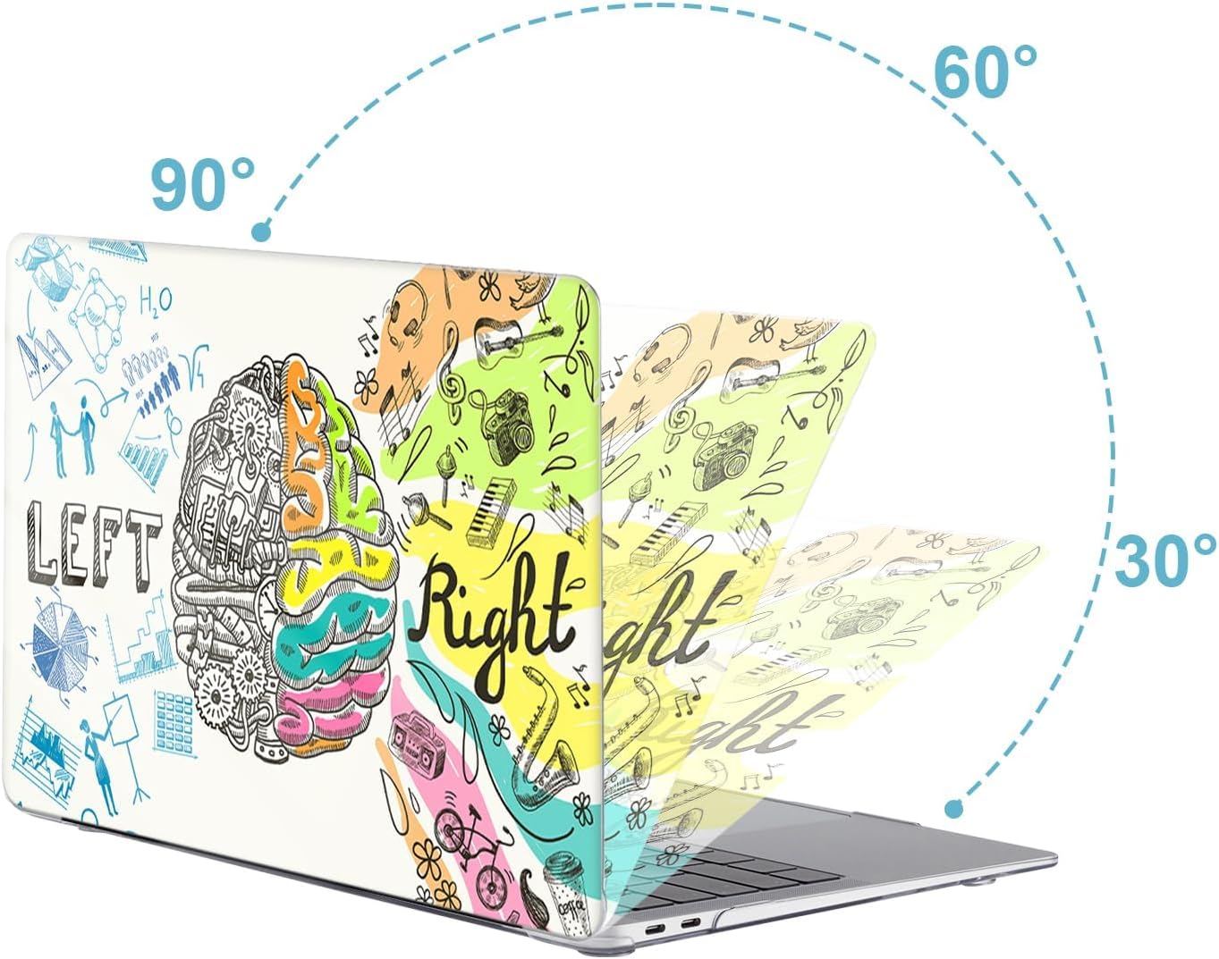 Colorful Brain Design Compatible with MacBook Air 13 inch Case 2020 2019 2018 A1932 A2179 A2337 M1, Creative Left & Right Brain Hard Shell Cover, Artistic Science Theme, Transparent