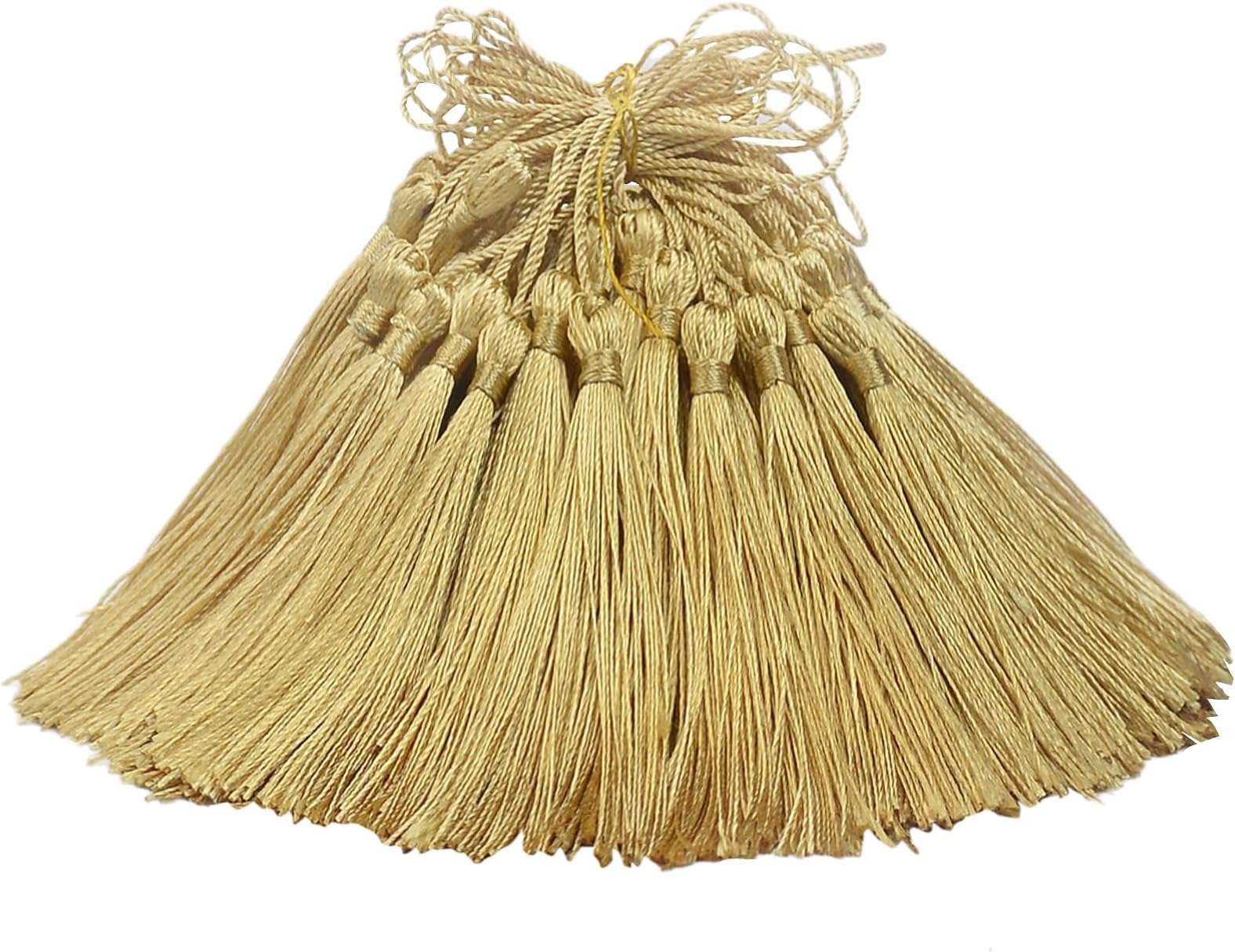 Aokbean 100pcs 5 Inches Handmade Silky Floss Soft Craft Bookmark Tassels with Loops for DIY, Jewelry Making, Graduation Tassel,Bookmarks,Souvenir (Light Gold)