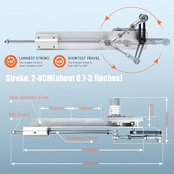 Reciprocating Cycle Linear Actuator Stroke 2cm-8cm, DC 24V 120RPM,Adjustable Telescopic Rocker Arm Mechanism Gear Motor with Speed Controller Regulation Adapter (0.78