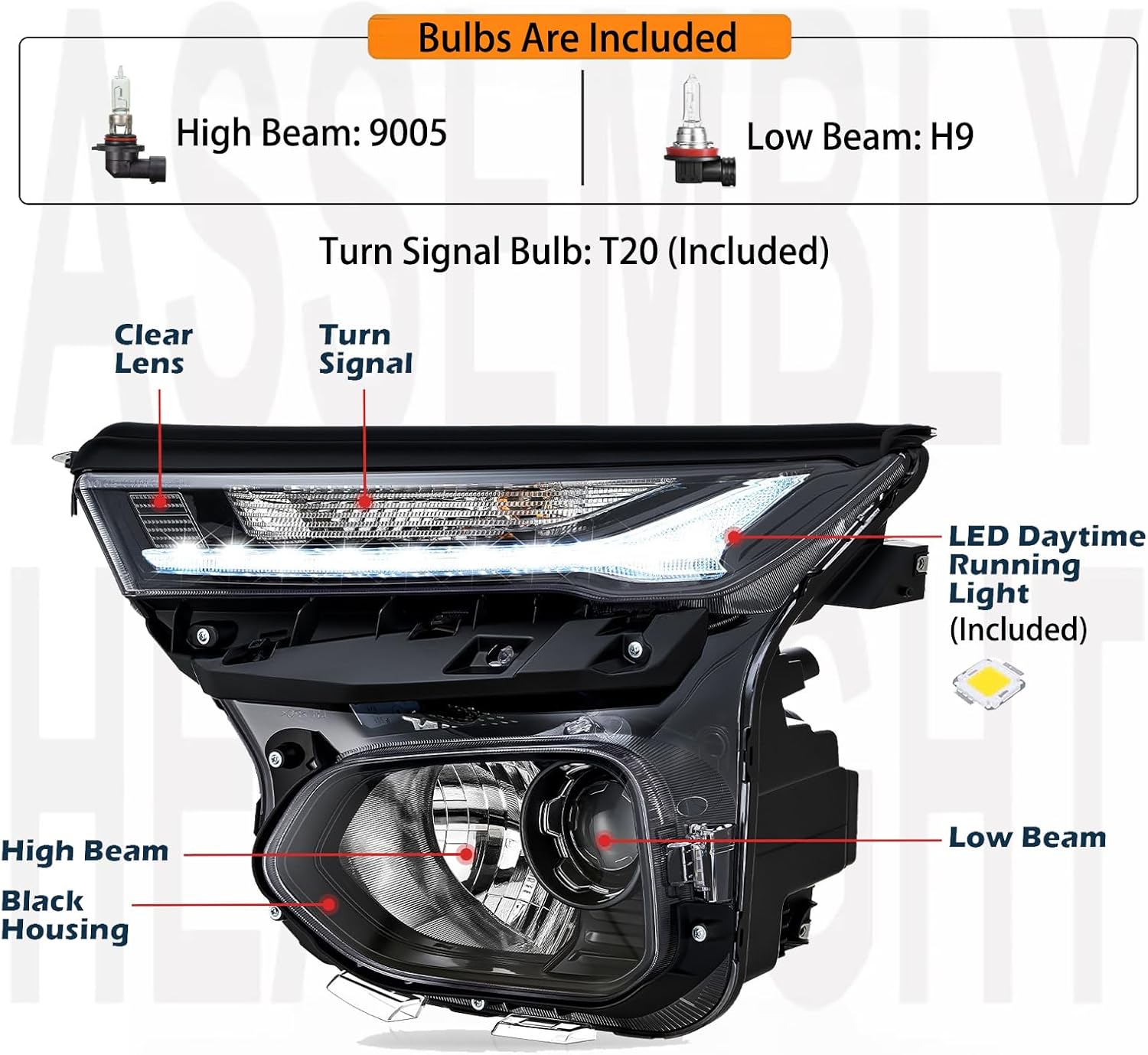 OE Style Left Driver side With Bulbs Headlight Assembly For 2021 2022 2023 Chevy Traiblazer LS LT RS ACTIV Sport Halogen W/LED DRL Replacement Signal Headlamp GM2502520 LH