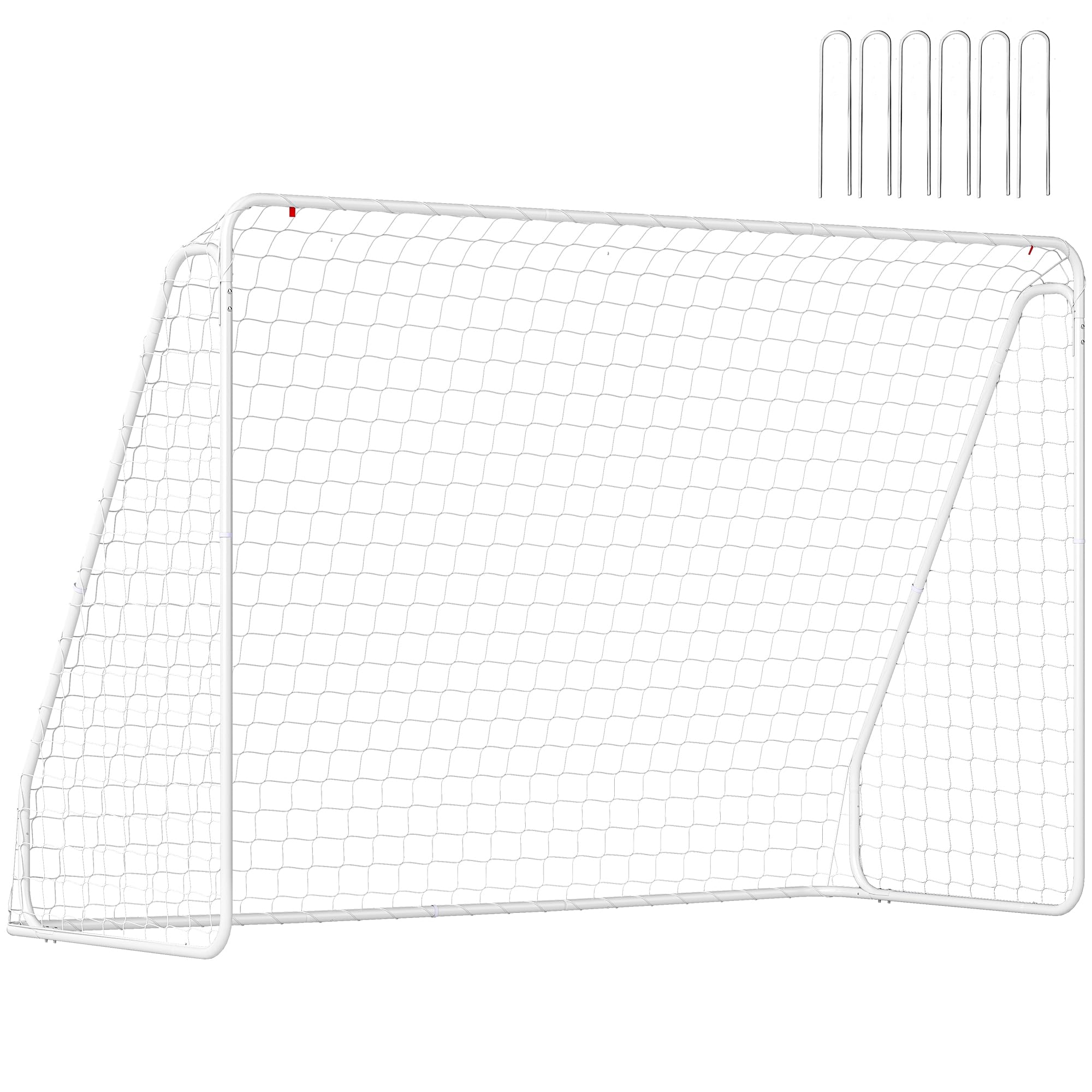 HOMCOM Porta da Calcio per Giardino e Parco Adulti 301x120x200 cm Bianco | 6 Picchetti a U, Rete da Calcio in PE e Metallo
