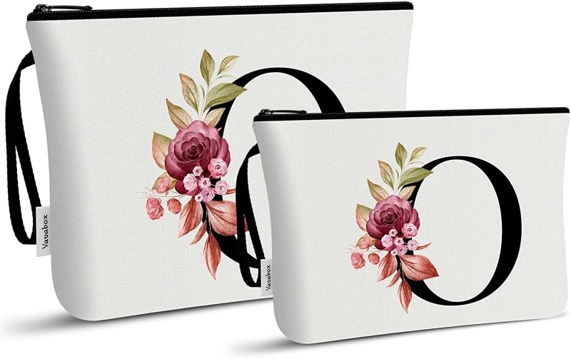 Vavabox 2-Teiliges Kulturbeutel Set,Personalisierbare Kosmetiktasche, Geburtstagsgeschenk Für Frauen (O, weiß)