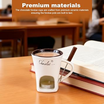 Chocolate Melting Cup, Chocolate Fondue Mug Set with Forks, Personal Cheese Melting Cup for Butter Candy Snack Caramel Party Birthday Gift (White)