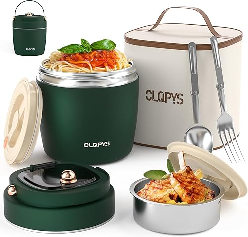 Miniatura 1 de Tarro de alimentos aislado al vacío de acero inoxidable de 40 onzas para adultos, recipiente de almuerzo de boca ancha con cuchara, tenedor y bolsa