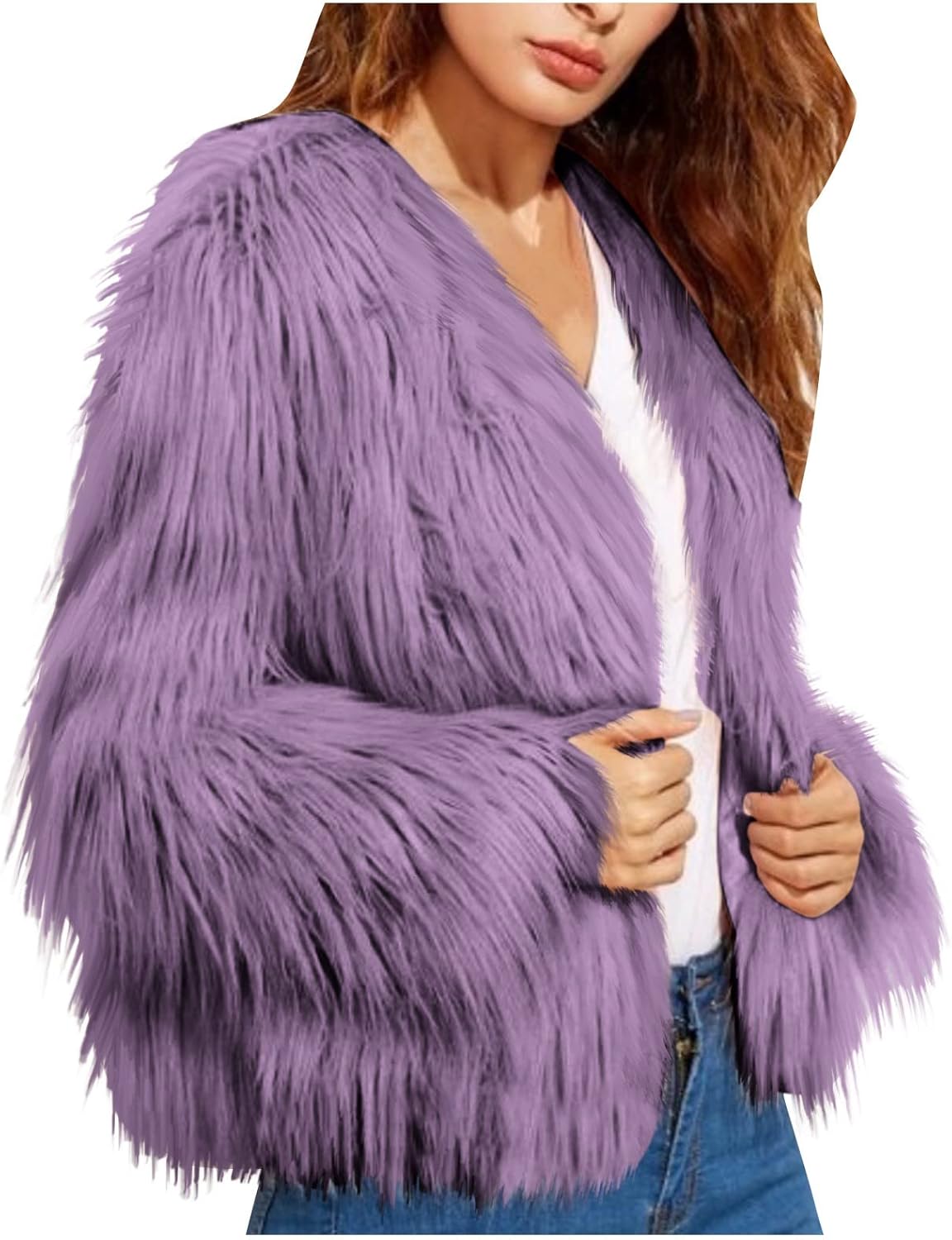 Womens Open Front Faux Fur Cardigan Vintage Parka Shaggy Jacket Coat at  Women's Coats Shop
