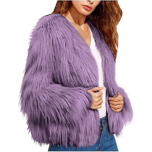 Womens Open Front Faux Fur Cardigan Vintage Parka Shaggy Jacket Coat