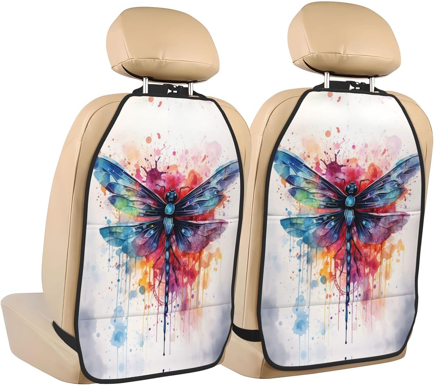 Car Seat Back Kick Protector 2 Pack 18.5x26.4 Inch, Watercolor Elephant Floral Anti-Kick Pad, Waterproof Oxford Fabric Large Rear Seat Cover for Kids Pets Fits SUV Jeep Truck Sedan