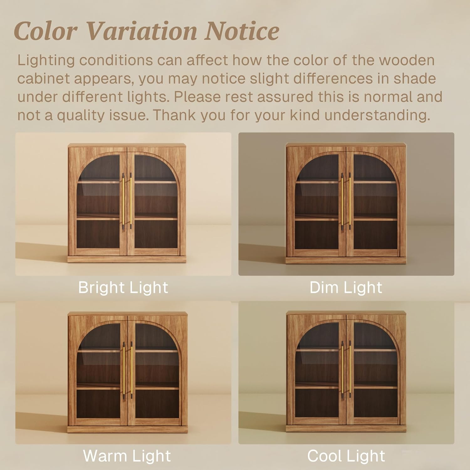 BELLEZE 65" Arched Sideboard with Glass Door, Accent Buffet Cabinet with Storage and Adjustable Shelves, Classic Modern Large Console Table for Dining Room Living Room Entryway (Camel)