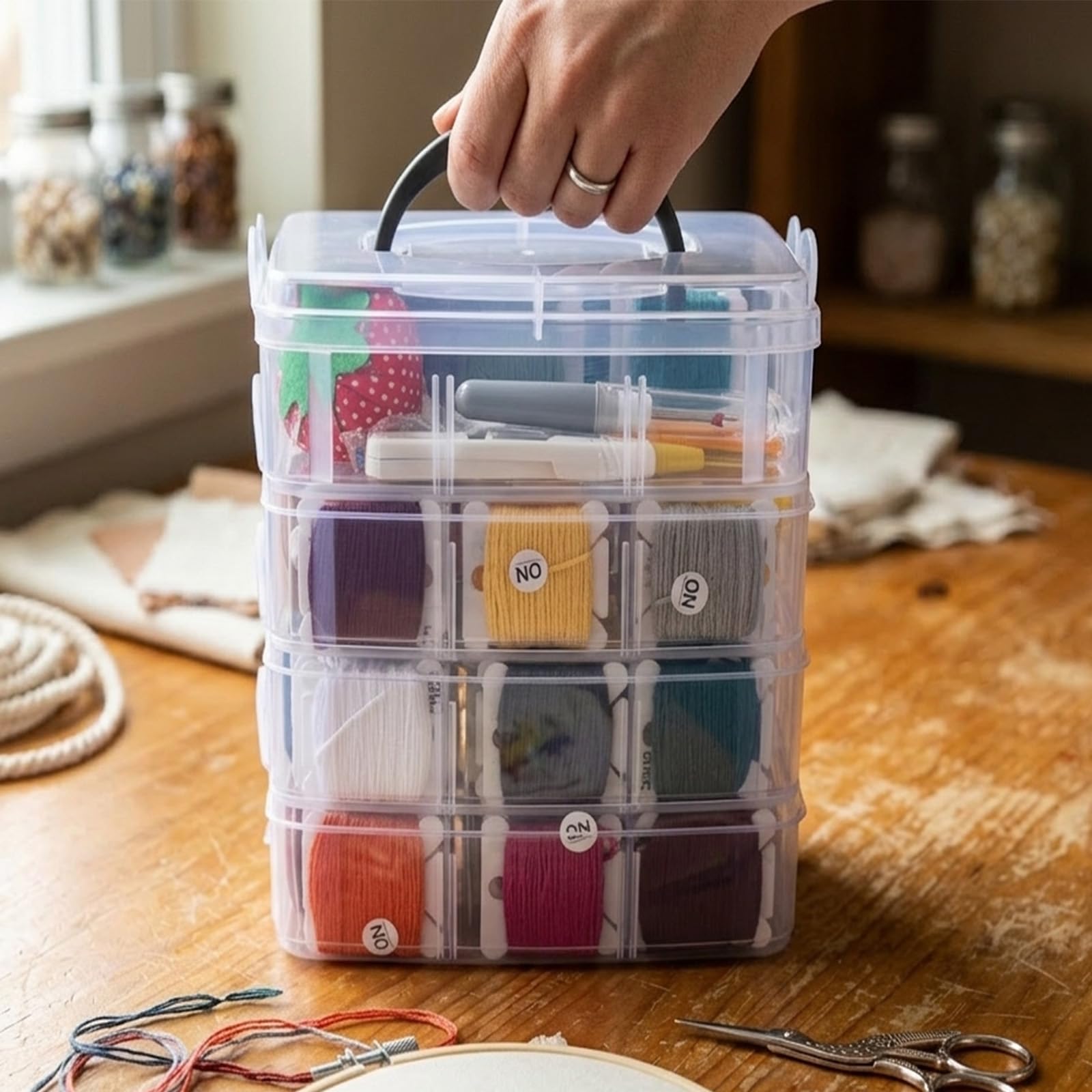Athena's Elements Stickgarn-Set – 150 Farben Stickgarn mit Kreuzstich, Nähgarn-Werkzeuge, 3-stöckiger transparenter Organizer und Armbandherstellungsanleitung