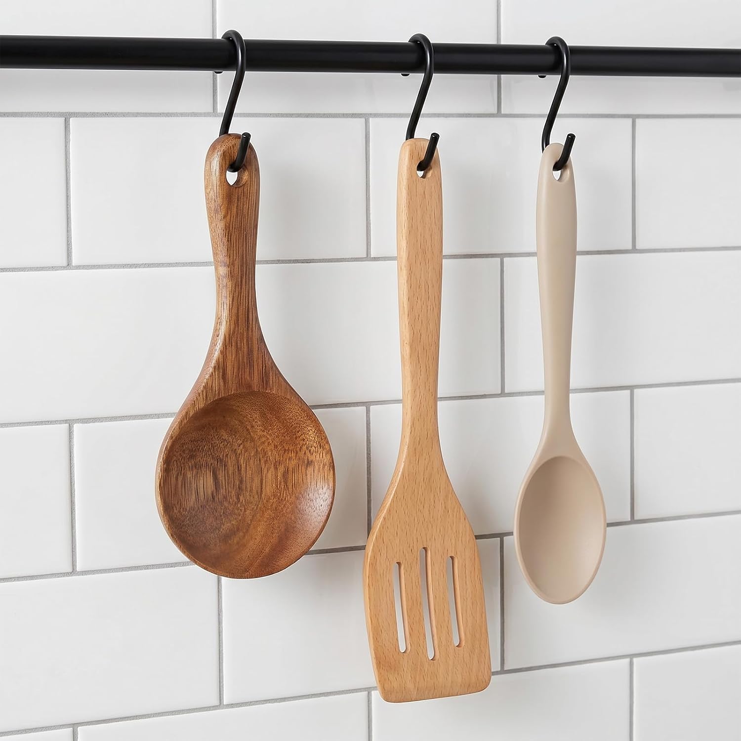Wooden Rice Paddle, Non-Stick Rice Spoon, Heat-Resistant Spatula for Cooking Serving Mixing Baking, 7Inch