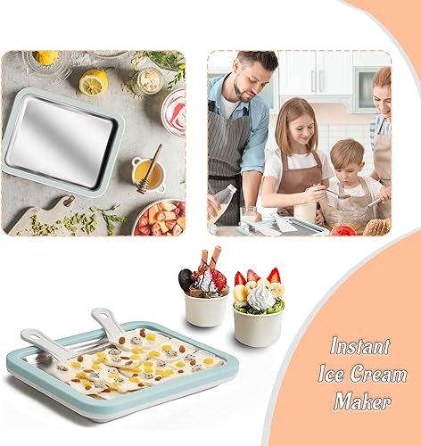 Miniatura 7 de Máquina de helados instantáneos, máquina de helados enrollados, sarténrollo de gelato instantáneo, bricolaje casero, con 2 espátulas, placa de yogur