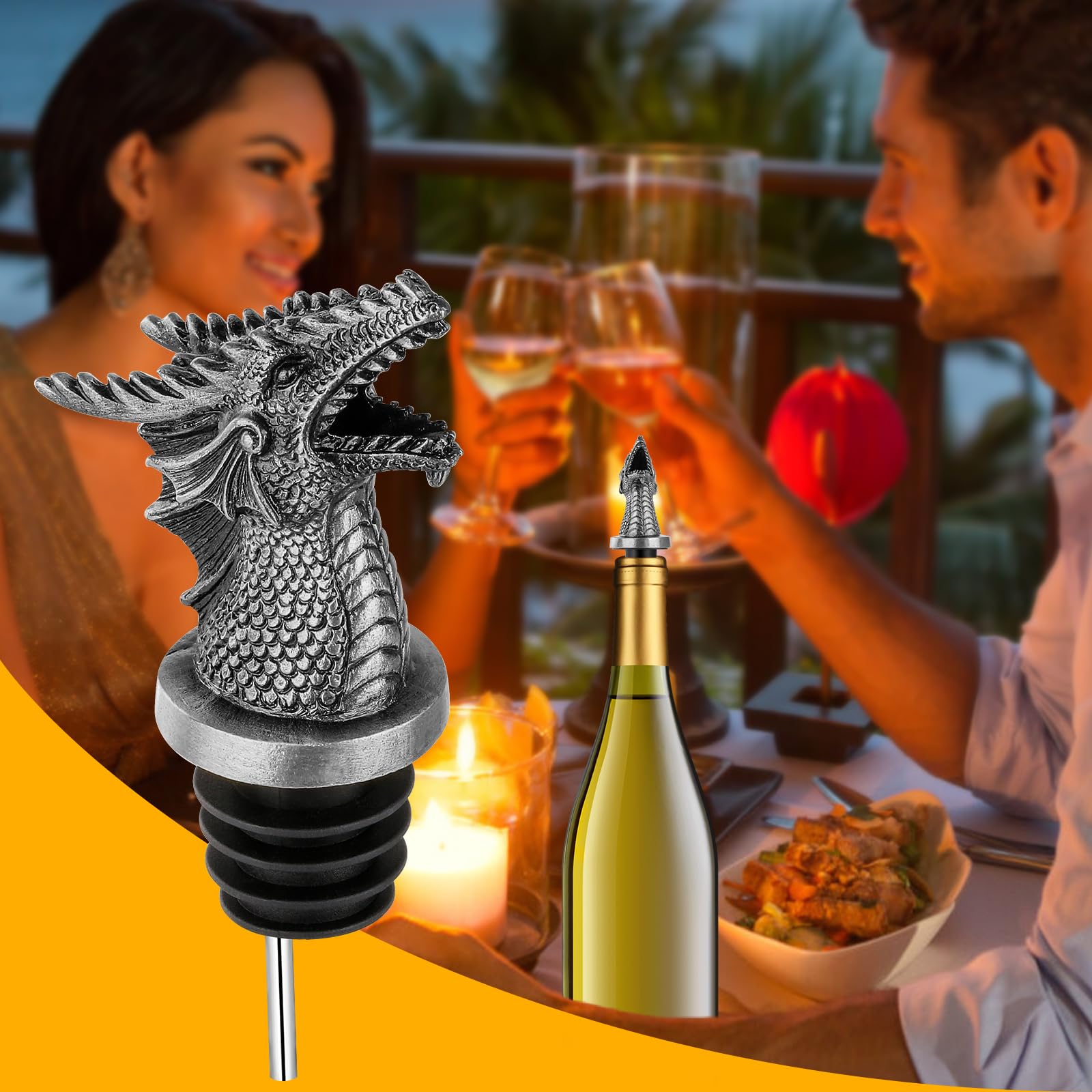 Dragon Head - Vertedor de licor con boquilla para bebidas alcohólicas, regalos de dragón 2 en 1, vertedor de botella de vino y tapón para hombres y mujeres, accesorios de vino, regalos 3