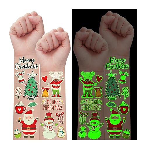 Partywind 105 estilos de suministros de fiesta de Navidad brillantes para niños, tatuajes temporales luminosos de Navidad para decoraciones de