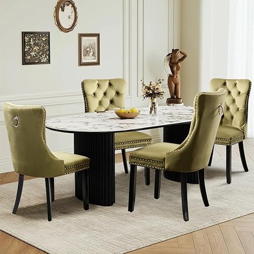 Miniatura 61 de Juego de 6 Sillas de Comedor Tapizadas en Terciopelo, Sillas Laterales de Cocina de Estilo Moderno con Ribete de Tachuelas y Patas de Madera, Anillo