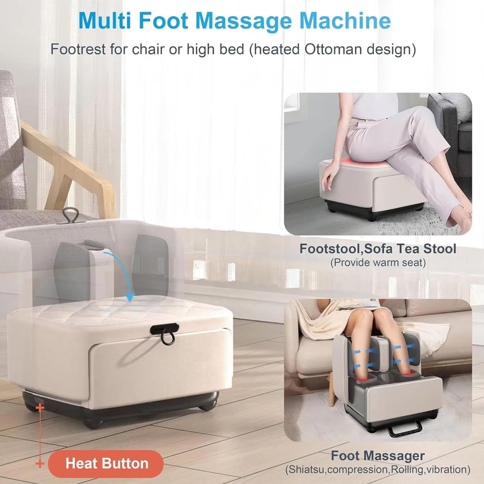Faltbares Elektrisches Fußmassagegerät,Hockerdesign,mit Verstellbarer Intensität, Wärme, Kneten und Kompression,lindert Fußmüdigkeit,an Füßen,Knöcheln und Waden effektiv Black