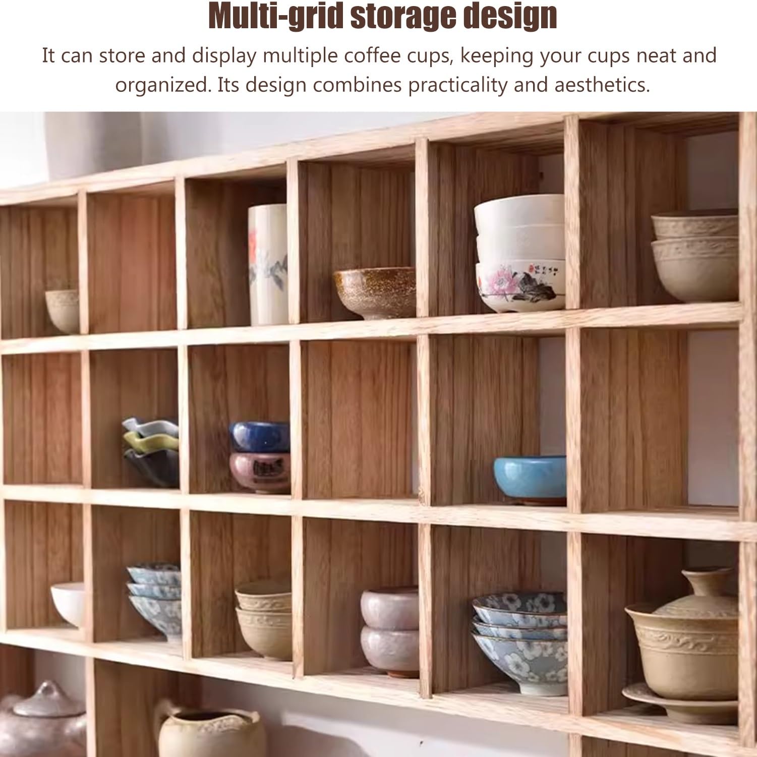 Estantes de pared de madera para tazas de café, soporte rústico para tazas de té, estante flotante para curiosidades que ahorra espacio para sala de estar o cafetería