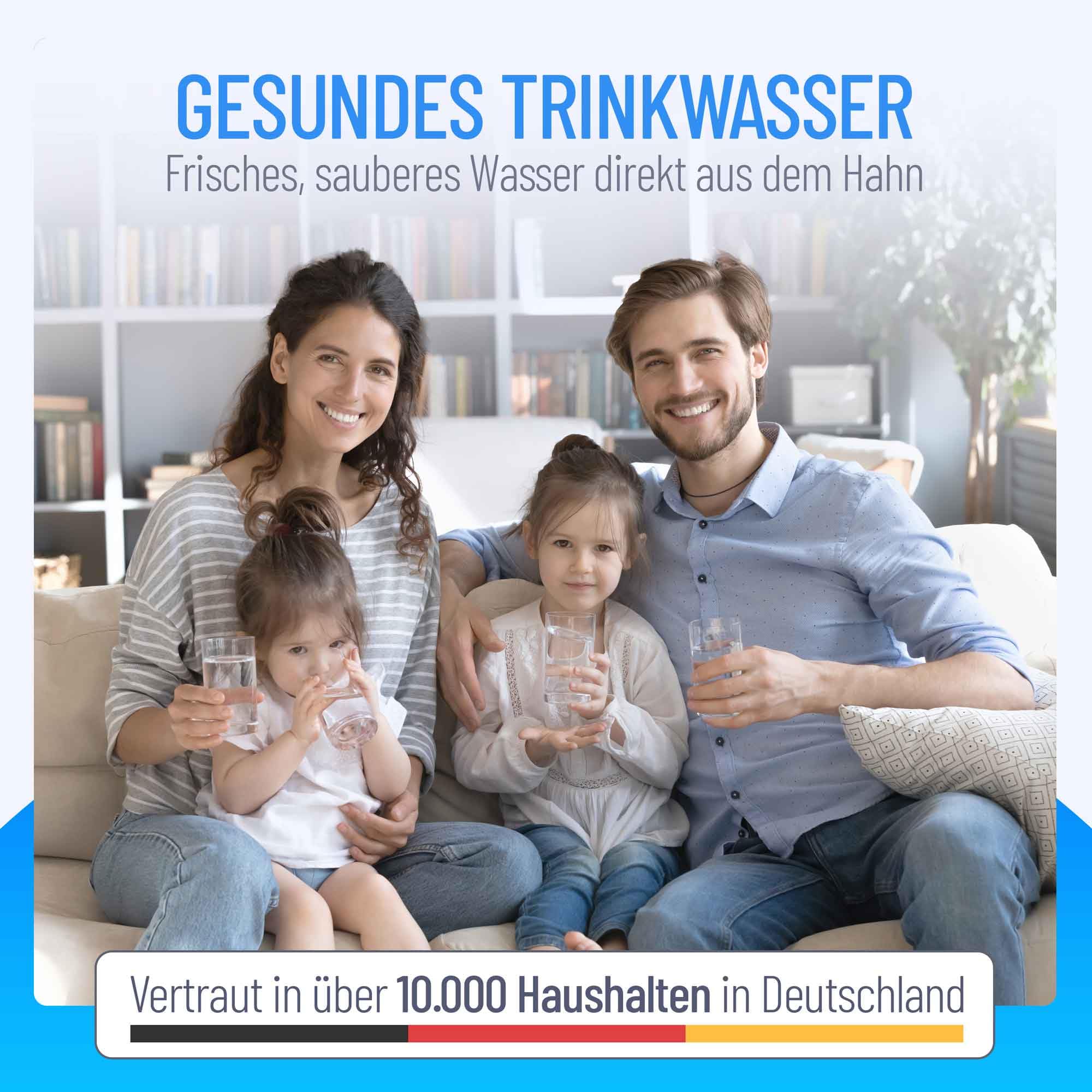 Premium Untertisch Wasserfilter, 8 Liter/Minute, entfernt 100 Schadstoffe, hohe Kapazität, kein separater Wasserhahn nötig, nachhaltiges Design, Made in Germany