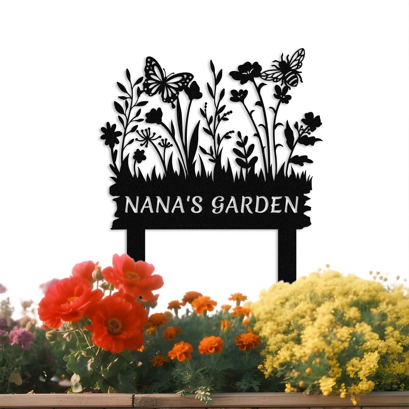 Met5kdm Style-8 Custom Colorful Flowers Garden Name Sign,Personalized Butterfly With Stakes Garden Decor For Outdoor,Metal Family Name Sign,Housewarming Gift Undefined Undefined