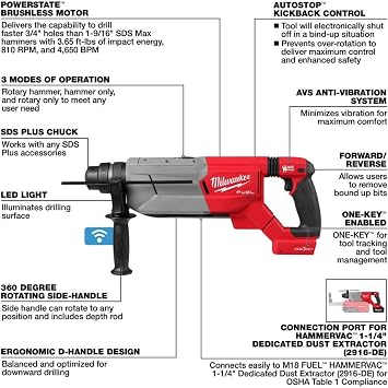 Milwaukee Electric - M18 Fuel 1-1/4 INCH SDS Plus D-Handle Rotary HAMME