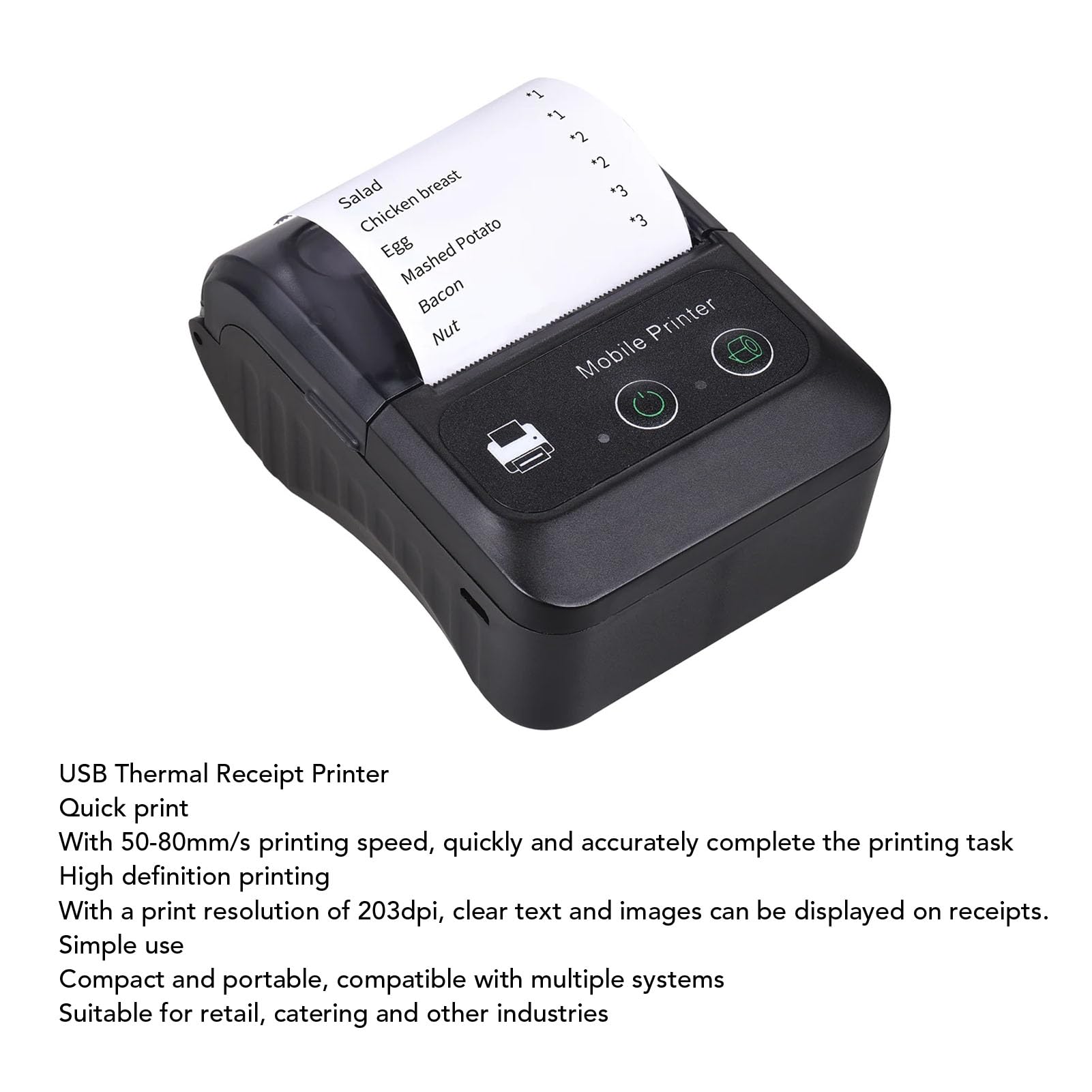 Jectse Bluetooth-Thermo-Belegdrucker, 58-Mm-POS-Drucker, 50 Bis 80 Mm Druckgeschwindigkeit Thermodrucker mit USB-Seriell-Ethernet, für Android, für Wins-Systeme