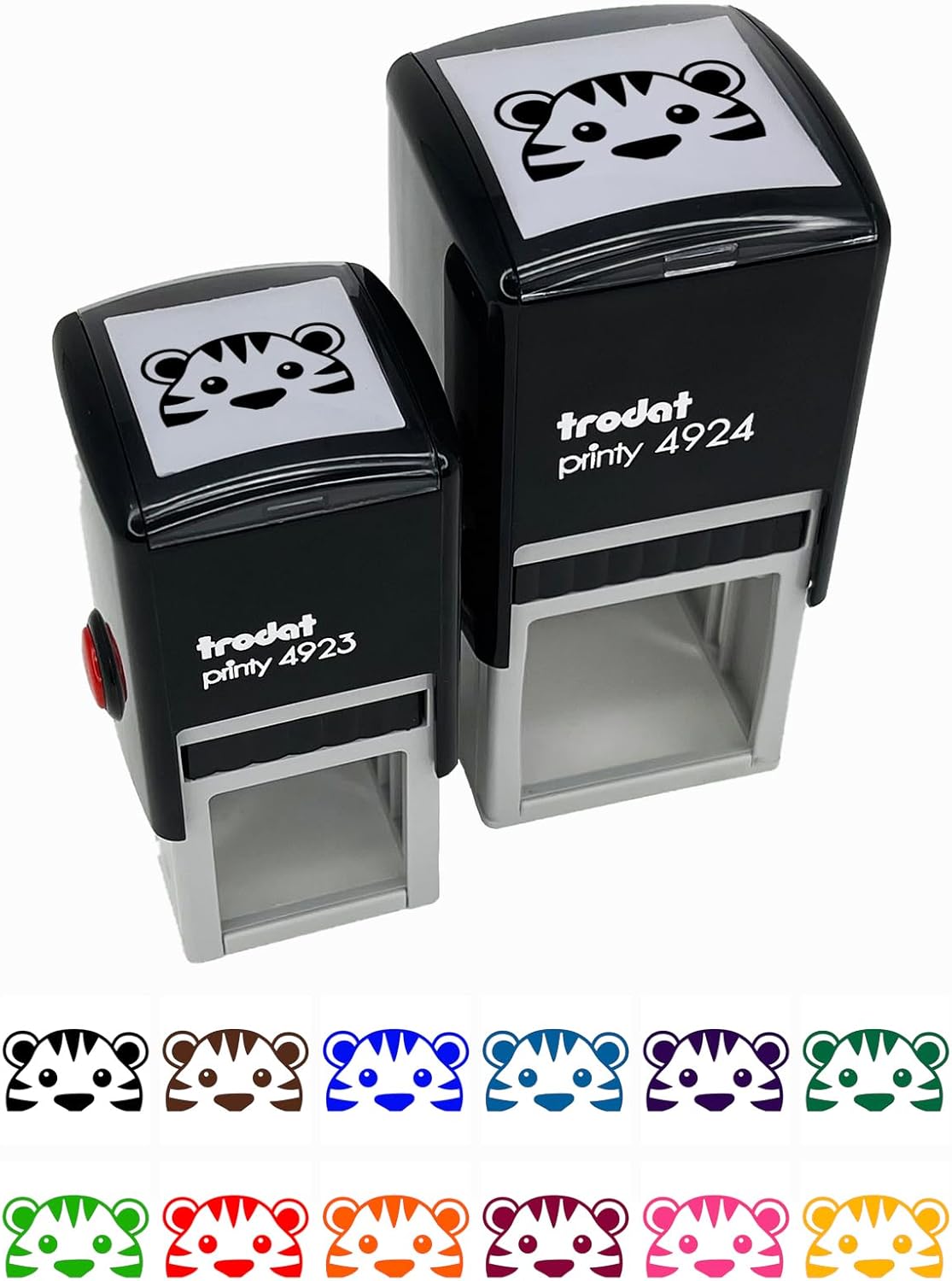 Peeking Tiger Self-Inking Rubber Stamp Ink Stamper - 1-1/2 Inch Large - Red Ink