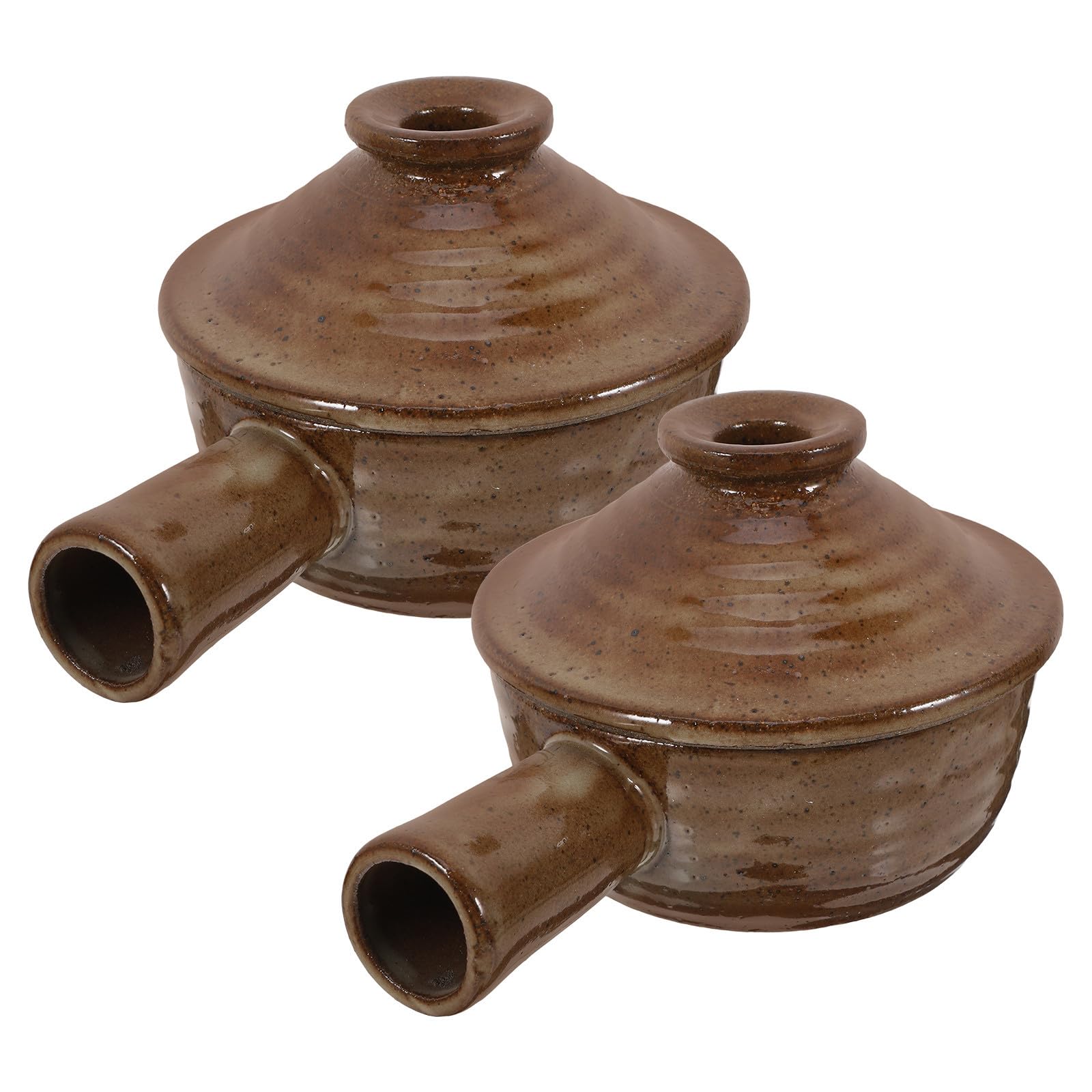 jojofuny 2 Pezzi Casseruola in Terracotta con Coperchio per Microonde, Pentola Rotonda Resistente al Calore in Argilla Grezza per Cucina e Tavola Elegante