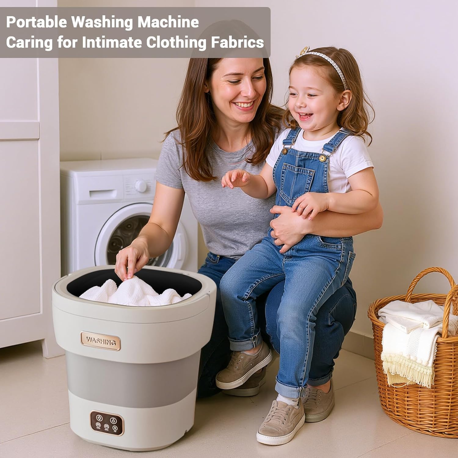 Portable Washing Machine, 12 L Foldable Mini Washer with with 4 Modes and Spin Basket Deep Cleaning of Underwear Baby Clothes and Small Clothes for Apartments Dorm RV Travel Hotel Laundry