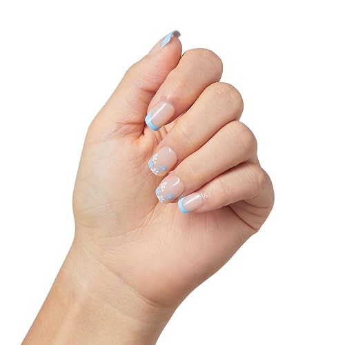 KISS imPRESS No Glue Mani Press On Nails, French, 'Snooze', Blue, Short Size, Squoval Shape, Includes 30 Nails, Prep Pad, Instructions Sheet, 1 Manicure Stick, 1 Mini File