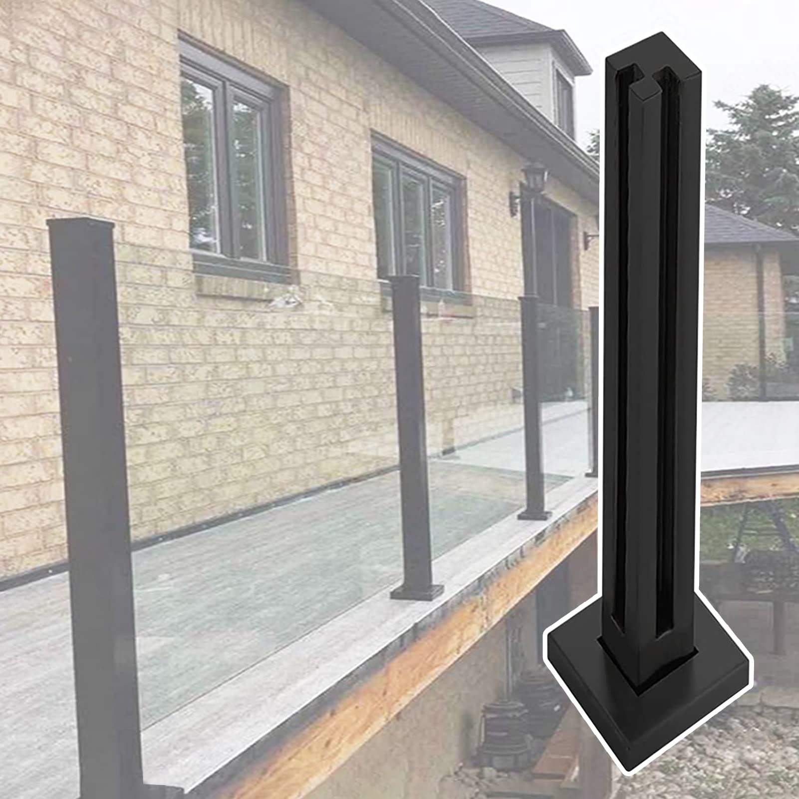 Poste de Abrazadera para Cerca de Vidrio para Porche en color negro para suelo