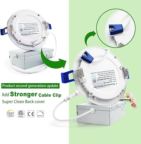 Vista 52 de zouzai - 12 luces LED empotrables ultrafinas de 4 pulgadas 6000K con caja de conexiones, 9 W, 810LM regulable, alto brillo Ra>85, certificado ETL