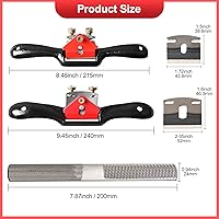 Vista 4 de Juego de Cepillo Curvo Ajustable 2 piezas Cepillo Curvo 4 piezas Cuchilla de Metal y Lima de Madera de 4 Vías, Cepilladora Manual con Base Plana