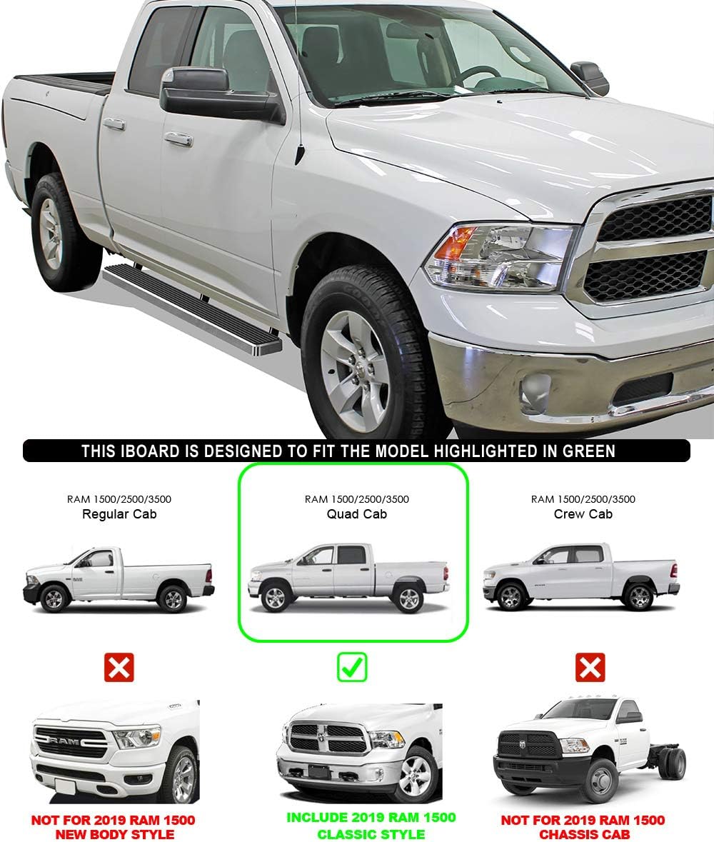 HD Ridez Running Board 5" Silver Compatible with Dodge Ram 1500 2009-2018 Quad Cab (Nerf Bar Side Steps Side Bars)