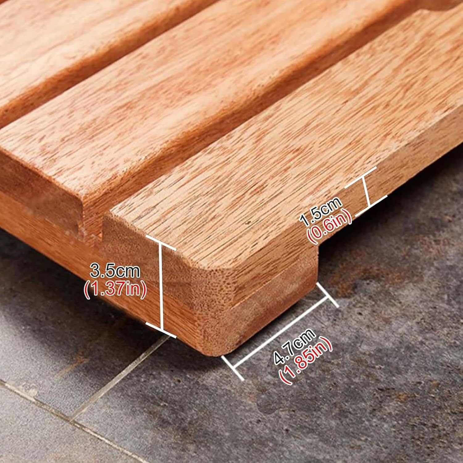 21 24 25 26 27 30 Inch Length Teak Solid Wood Shower Floor Mat, Square Bath Floor Mat with Anti-Slip Foot & with Center Drain Hole, for Inside Shower/Tiled Floor