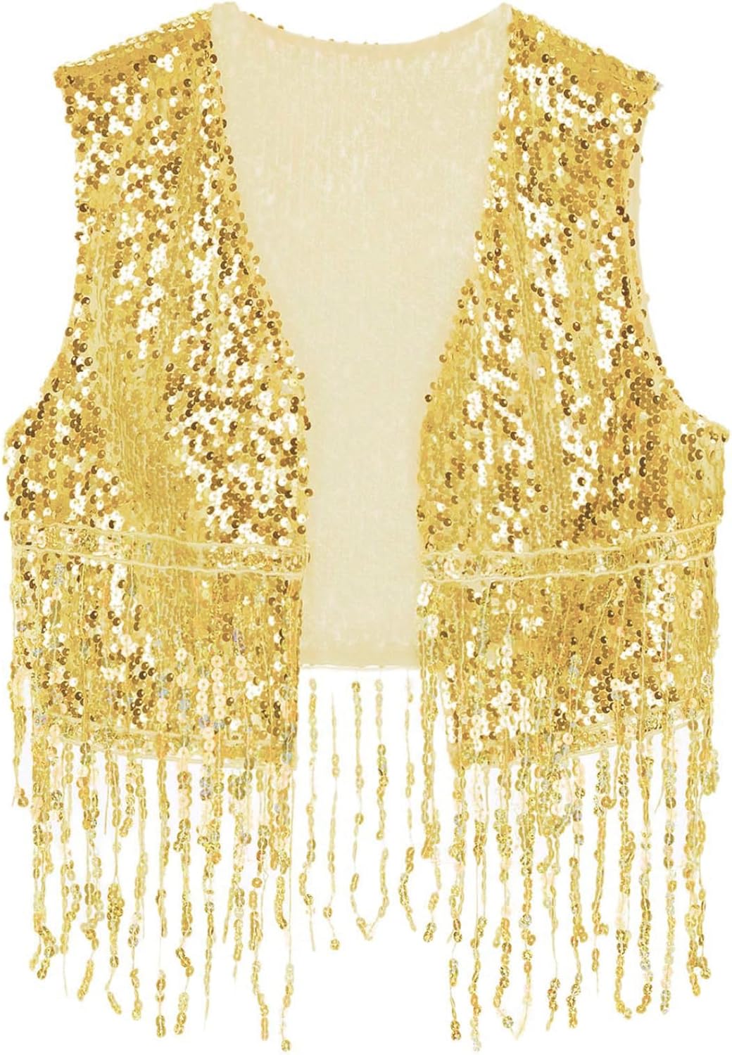 Womens Sequins Sleeveless Vest Jacket Tassel Choir Jazz Dance Stage Performance Costume