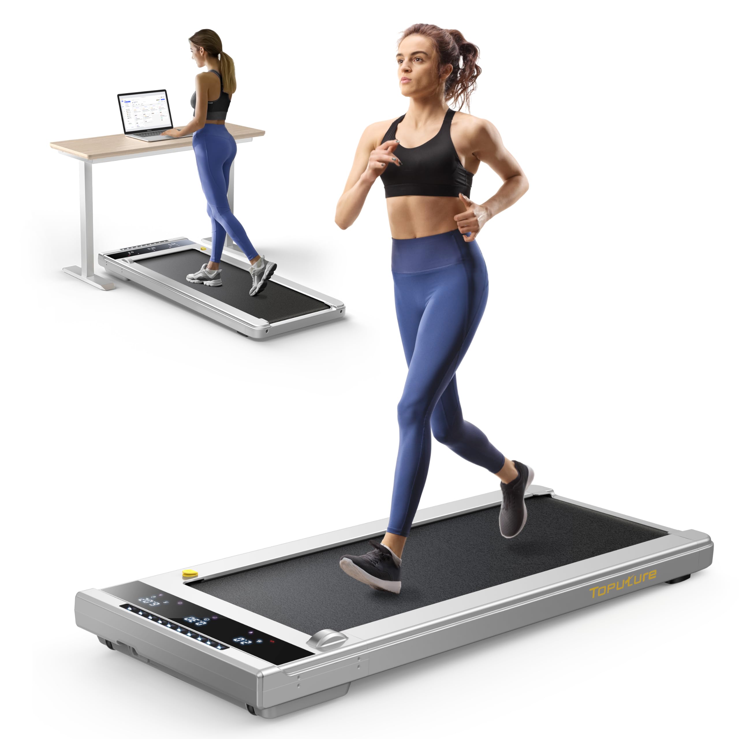 Walking Pad 10km/h, Laufband für Zuhause, Under Desk Schreibtisch Gehpad, 2.25HP Leiser Motor, 2 in 1 Elektrisches Laufband, Großes LED-Display, Fernbedienung und App