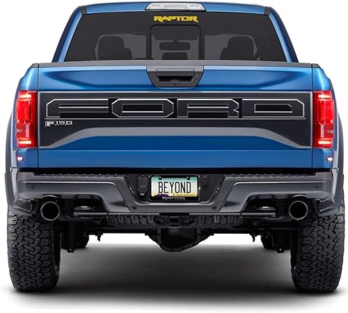 Miniatura 4 de iPick Image Hecho para Ford F-150 Raptor en letras 3D gris oscuro sobre marco de matrícula de metal negro