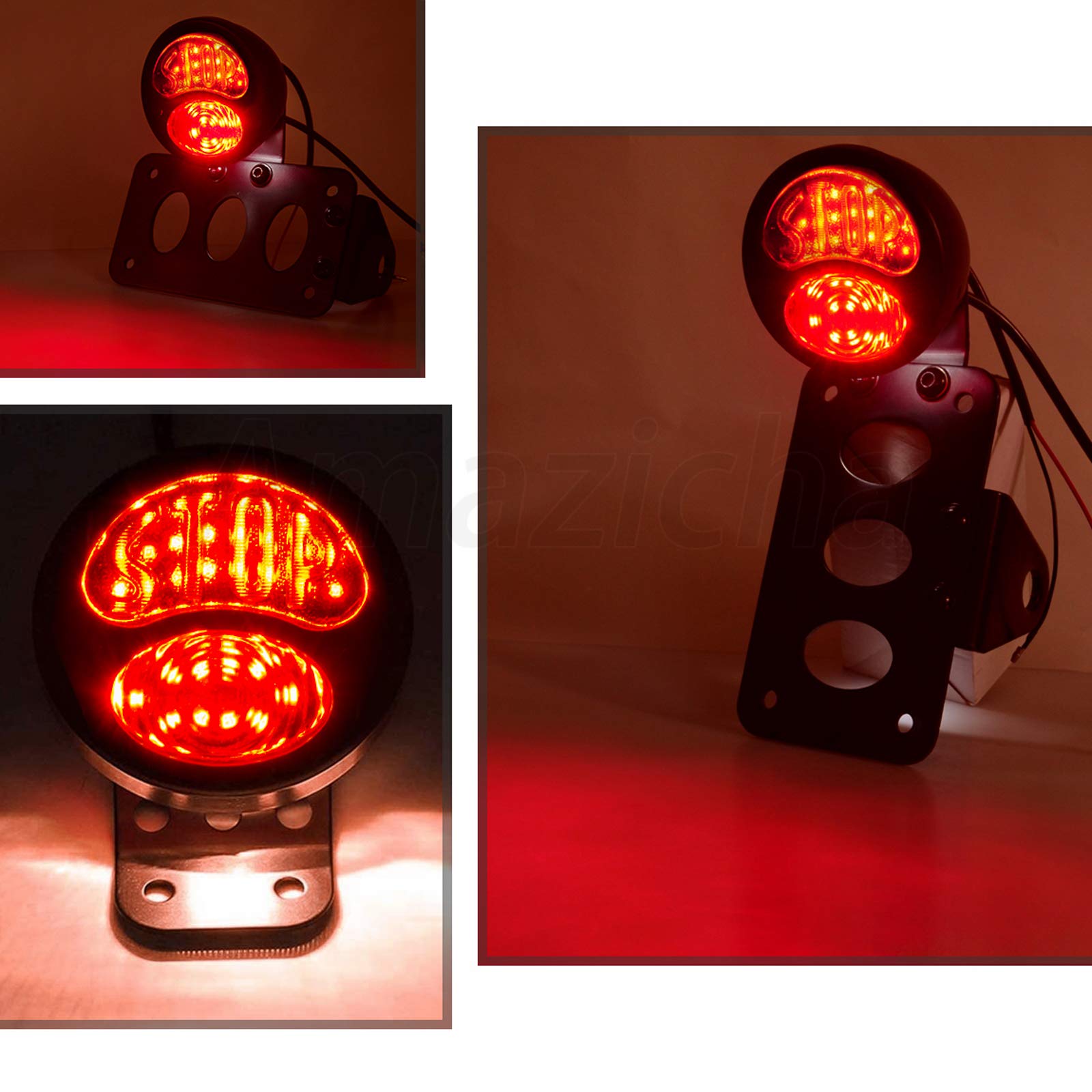 Motorcycle LED Tail Light With Side Mount License Plate Bracket - Fits Harley, Honda, Yamaha
