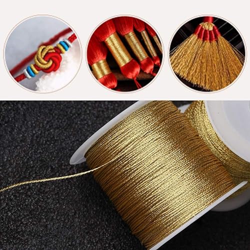 Miniatura 7 de Pengxiaomei Cuerda metálica dorada de 218 yardas656 pies, cuerda de hilo dorado de 2 bobinas para hacer pulseras, hilo de fabricación de joyas