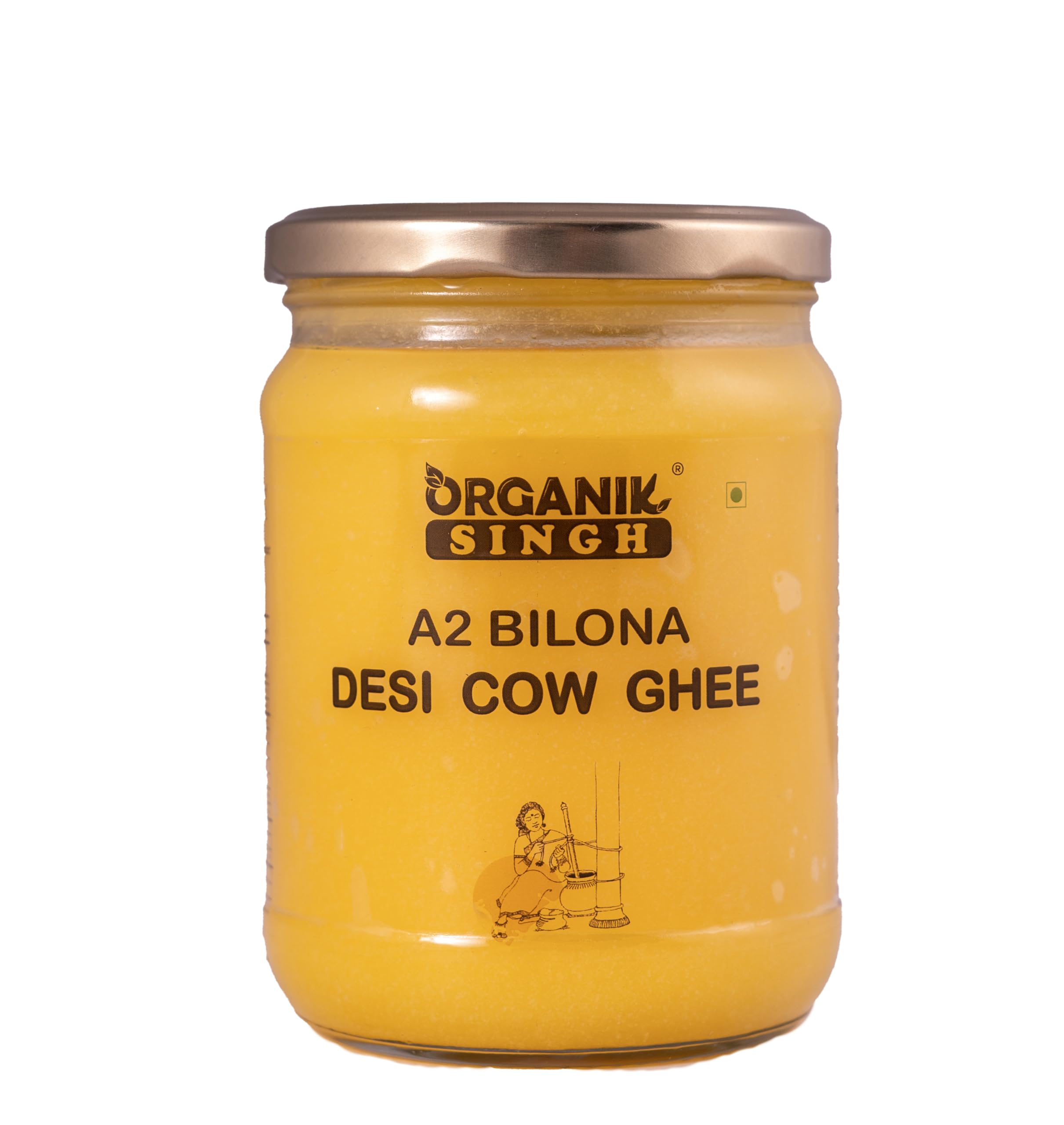 Organik Singh A2 cow Desi Ghee – 500ml | Made using Vedic Bilona Method | A2 Certified | Curd – Churned A2 cow ghee | Grass-fed Desi cow ghee | Lab Tested | Packed in Glass Jar