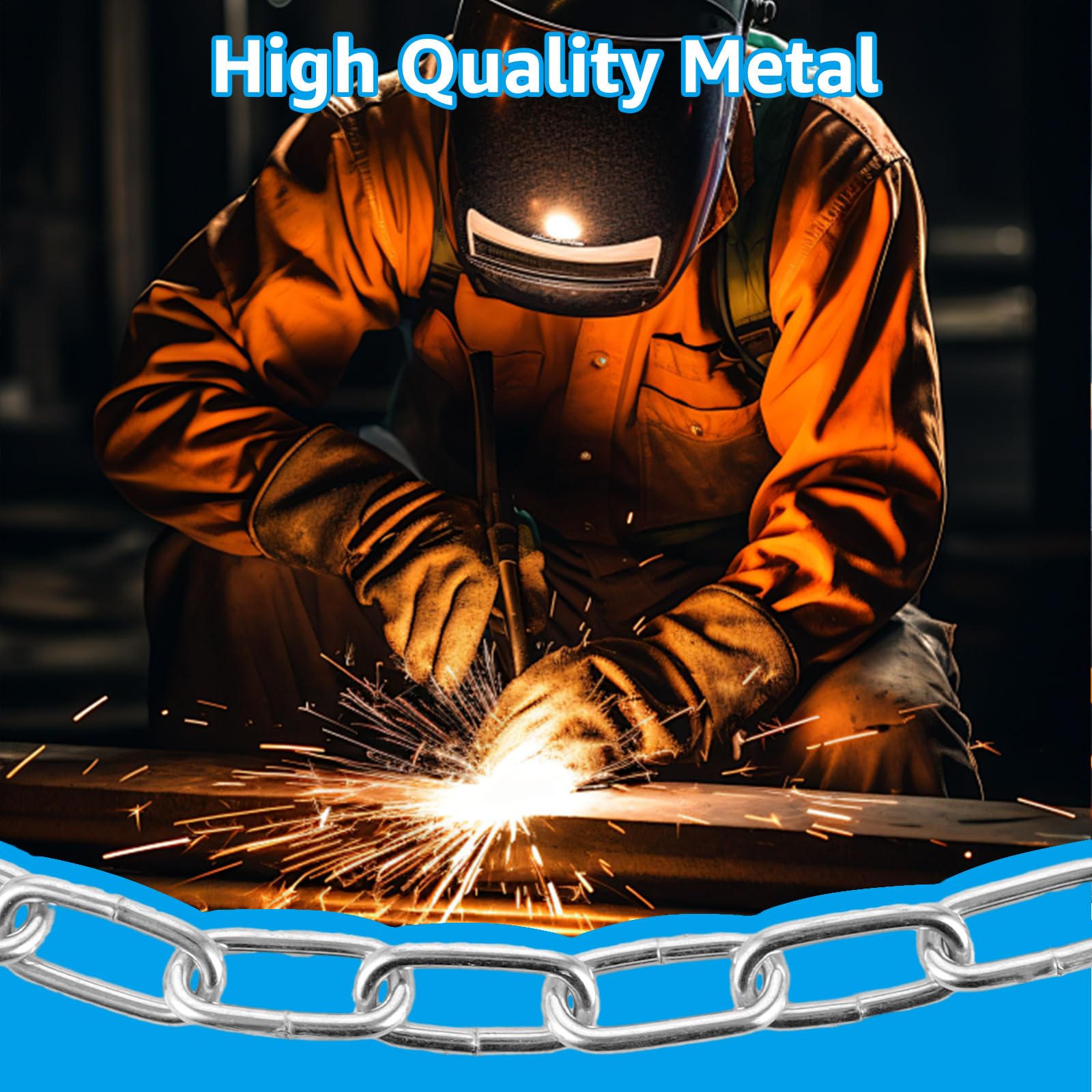 10M Verzinkte Metallkette 3mm - 100kg Tragkraft Silber