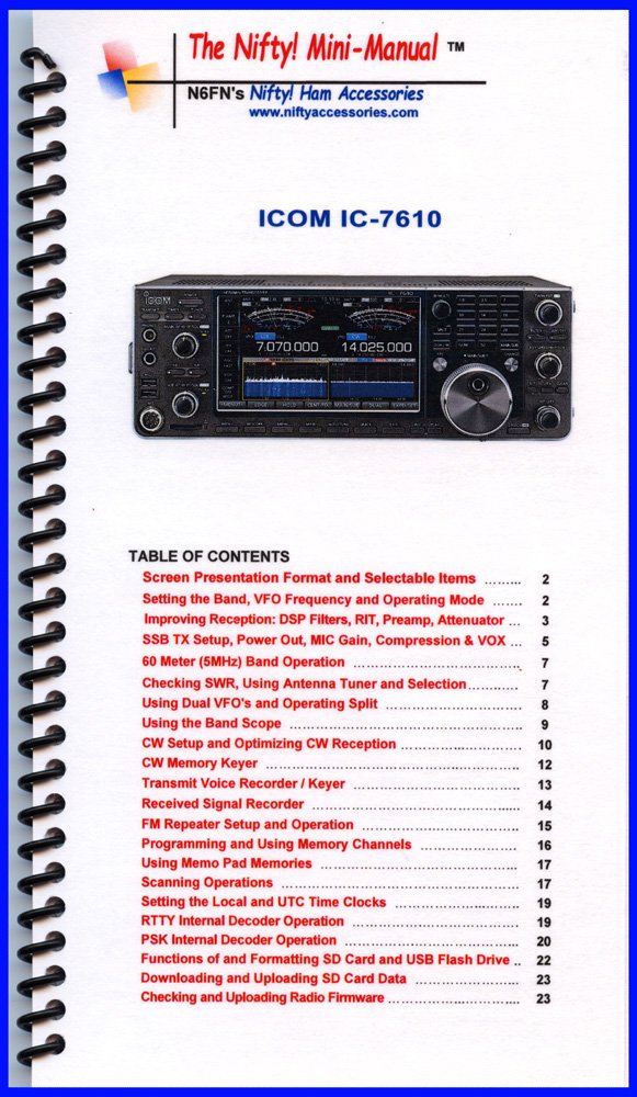 Icom IC-7610 Mini-Manual by Nifty Accessories