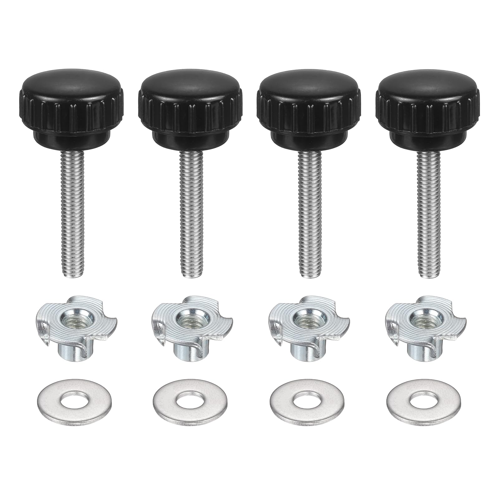 sourcing map 4 Pcs M6 x 35mm Knurled Clamping Knobs 25mm Head with Washers & T-Nuts