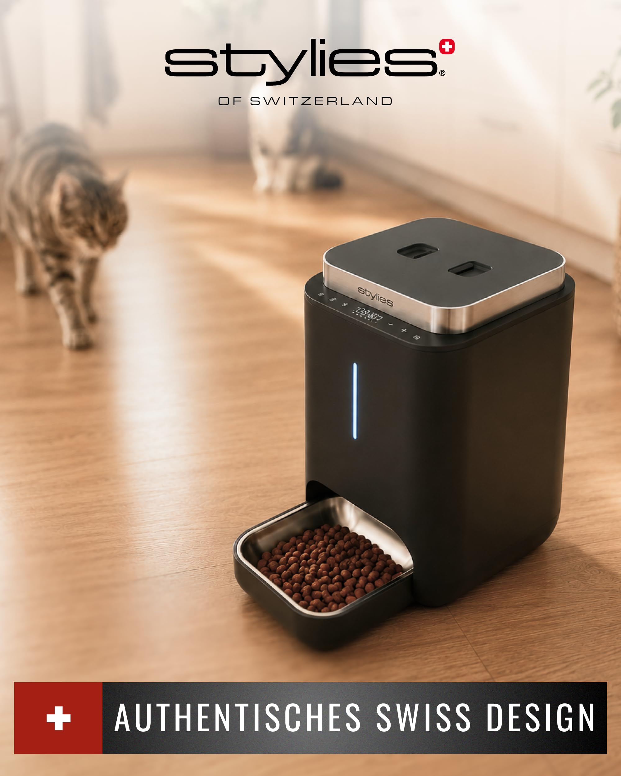 Futterautomat Katze 4,5L mit WiFi & App, Katzenfutter Automat für Trockenfutter, Edelstahlnapf, bis 10 Mahlzeiten/Tag, Futterspender für Katze & Hund – Anthrazit