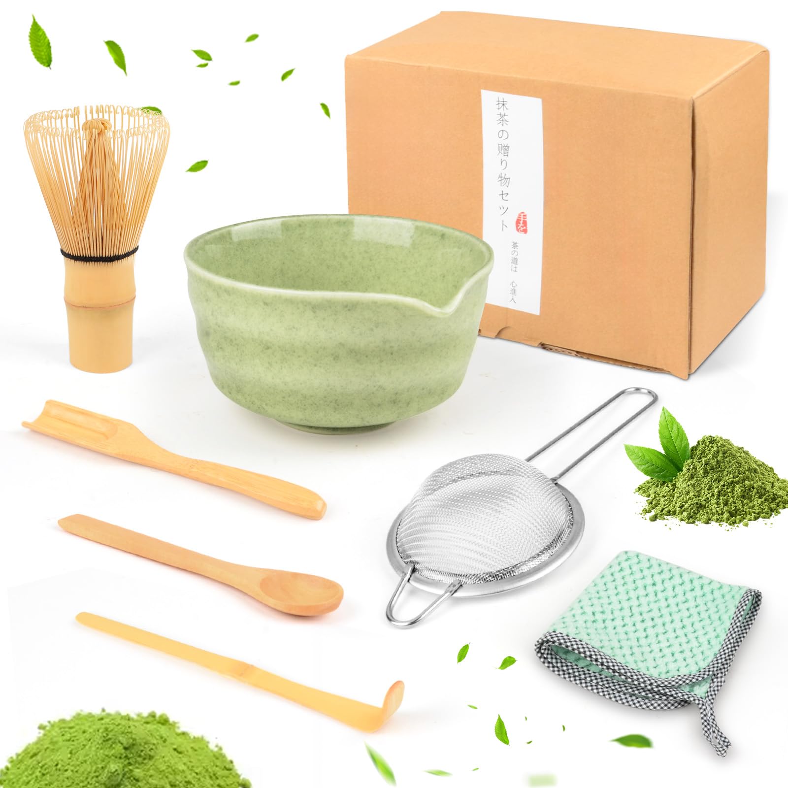 Kit complet matcha de 7 pièces avec fouet et support en céramique