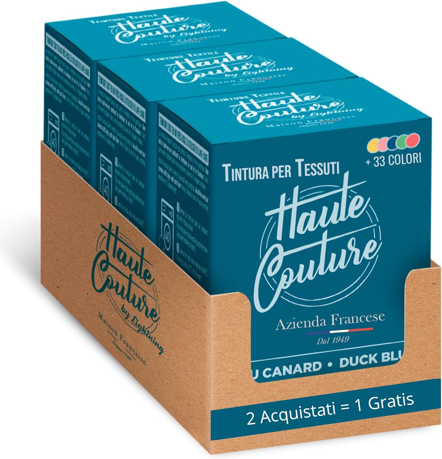 Haute Couture - Tintura Tessile Tutto-in-Uno - Blu Anatra - 3x350g | Pronta all'Uso - Tintura in Lavatrice - Cotone, Lino, Seta & Viscosa - Oltre 33 Colori Disponibili - Intensa & Duratura