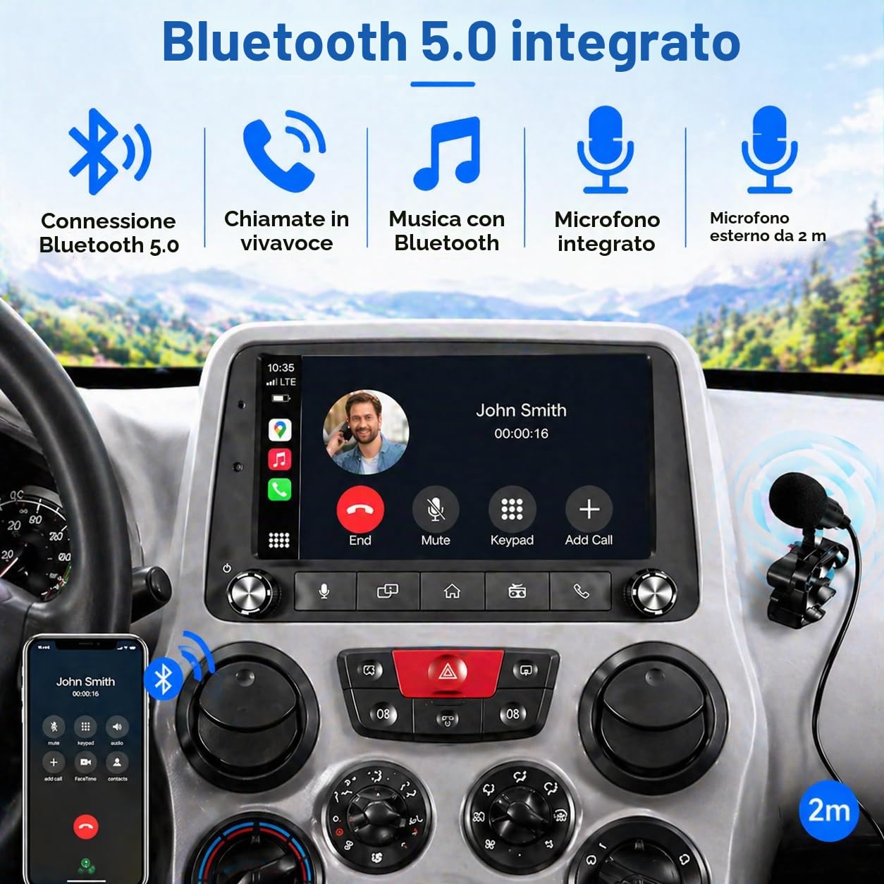 FIAT Panda 2003-2012 Autoradio 1 DIN CarPlay wireless Android Auto DSP RDS | Sistema Linux,avvio rapido 2s,Plug&Play,Bluetooth,CANBUS,comandi volante originali,schermo supporto telecamera posteriore