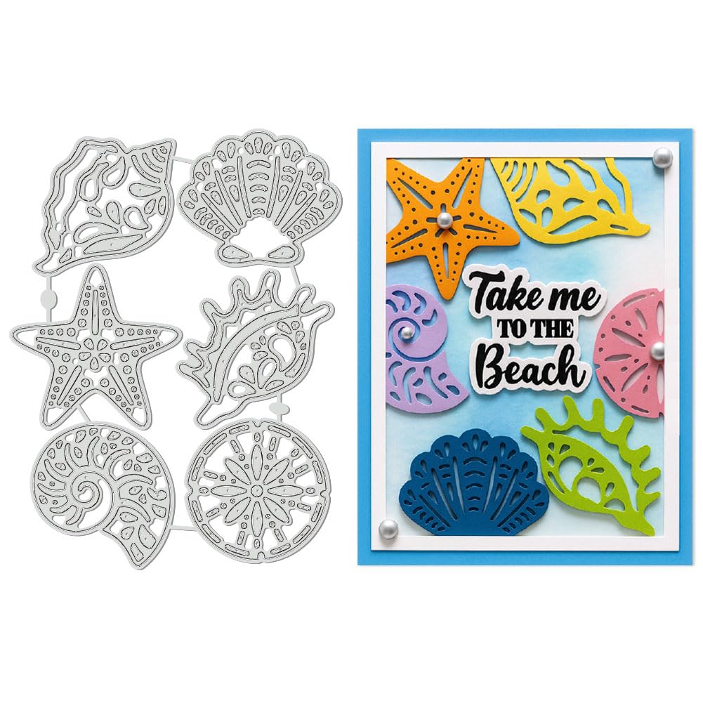 UNICRAFTALE 6Pcs Sea Animals Carbon Steel Cutting Dies Stencils Ocean Starfish Shell Cutting Dies for Card Making Summer Embossing Paper Die Stencils for Scrapbooking Photo Album