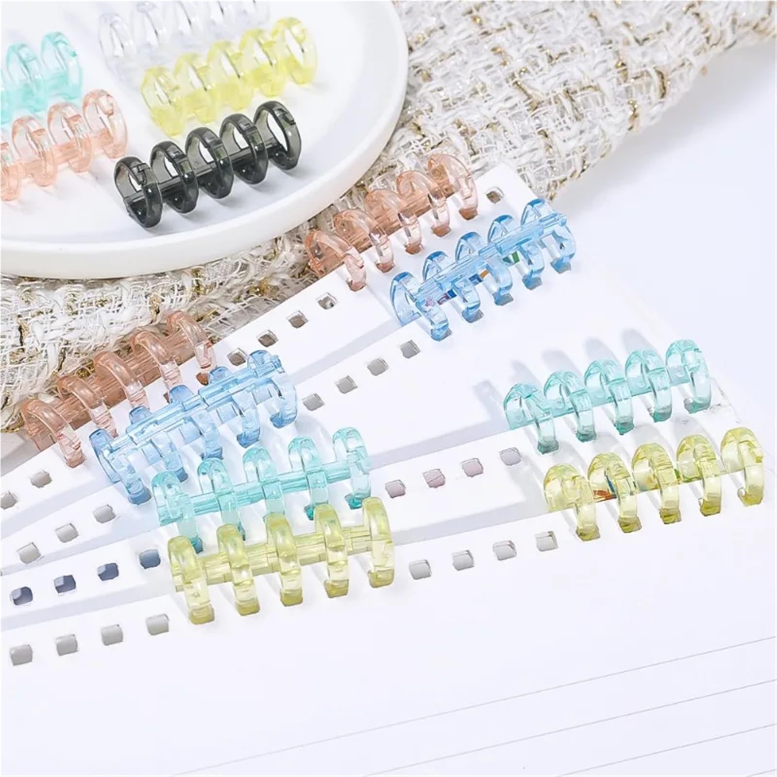 Dorsetti per rilegatura a fogli mobili, Raccoglitore a fogli sciolti Anelli 100 pezzi Multicolor 3/5 fori a scatto traslucido