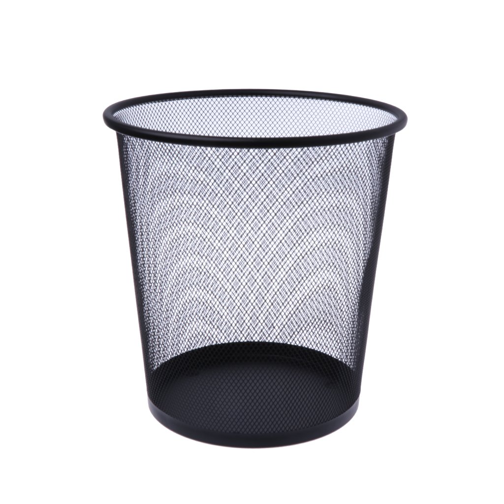 Metal Mesh Wastebasket Round Trash Can Recycling Bin Office Tools Supplies (Black)