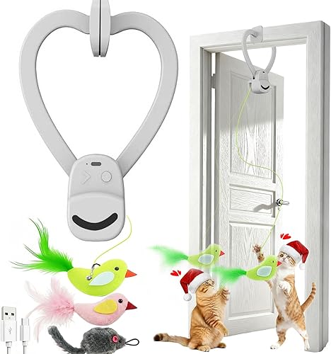 Juguetes interactivos para gatos de interior: varita de plumas de ave voladora automática, juguete de persecución, ejercicio, enriquecimiento y Gris